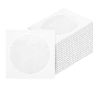 Imagem de 100 peças de capas de CD DVD de papel branco, 120 g, 12,7 cm, capas para CD e DVD, suporte de envelope com janela transparente e aba