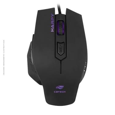 Imagem de C3Tech Mouse Gamer com fio MG-100BK Harpy Iluminacao LED ergonômico 6 botões 3200 dpi USB Gold Cabo de nylon