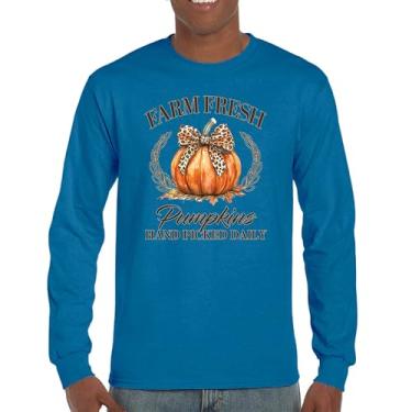 Imagem de Camiseta de manga comprida Farm Fresh Pumpkins outono aconchegante estação milho labirinto festival dia de ação de graças peru outono bonito, Azul, 3G