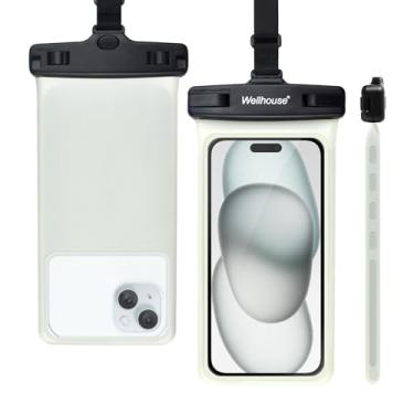 Imagem de wellhouse Bolsa de telefone à prova d'água, capa impermeável para iPhone 16 15 14 13 12 Pro Max XS Samsung, IPX8 3D bolsa seca para celular essenciais de praia (1 pacote - preto luminoso 7.0, 7