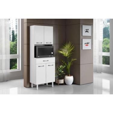 Imagem de Paneleiro com Nicho para Microondas 4 Portas 1 Gaveta Branco - Aramóve