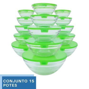 Imagem de Kit 15 Potes com Tampa Sortida Mantimentos Tigelas Coloridas - PRATICA