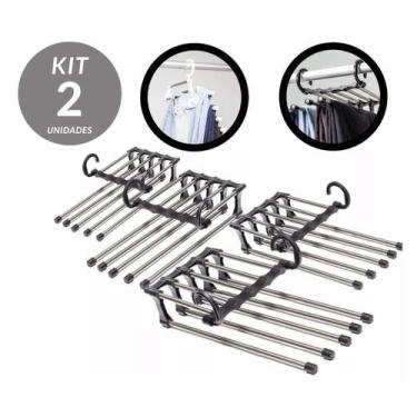 Imagem de kit c/ 2 Unidades Organizador Inox Retrátil 5 Divisórias para Calças e