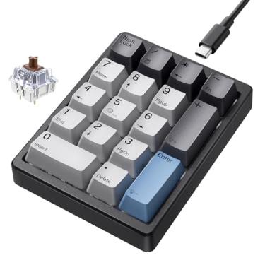 Imagem de Kisnt Teclado numérico mecânico, teclado numérico de troca a quente, com fio, USB, 17 teclas, teclado numérico retroiluminado branco com teclas PBT para laptop, PC, teclados compactos (preto