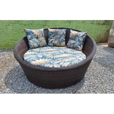 Imagem de Poltrona Chaise Fibra Argila Tecido Palmares Petróleo - Varanda Moveis