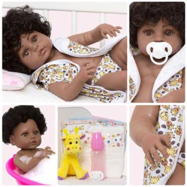 Imagem de Bebe Reborn Realista Negra Girafa Saída de Banho Envio 24hrs - Cegonha