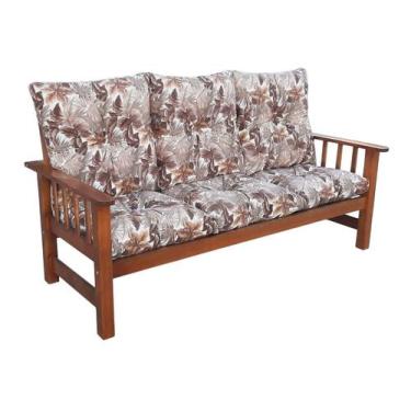 Imagem de Sofá Cancún 3 Lugares de Madeira Banco C/ Almofadas Estampada Floral M