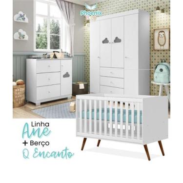 Imagem de Quarto Infantil Nuvem e Berço Q Encanto Retrô Branco _ Phoenix Baby + 