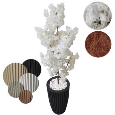 Imagem de Flor Cerejeira Branca Japonesa Arranjo Artificial com Vaso de Decoraçã