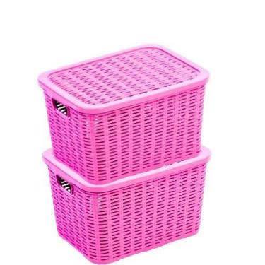 Imagem de Kit Dois Cestos Ratan 14 Litros Agraplast 964, Rosa