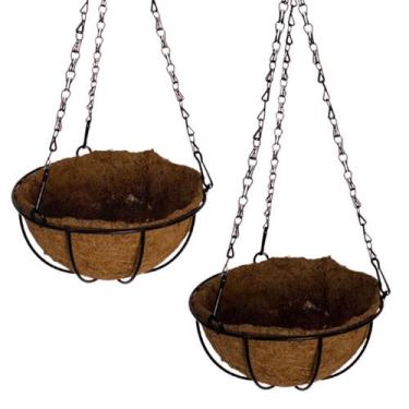 Imagem de Kit 2 Vasos de Fibra de Coco 25cm Suspenso com Corrente Para Plantas E