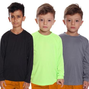 Imagem de Kit 3 Camisetas Infantil Menino Proteção UV Térmica Solar Manga Longa 