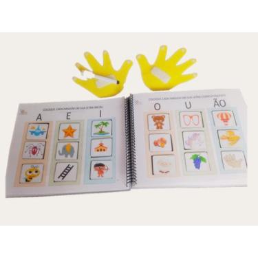 Imagem de Livro interativo com atividades diversas vogais números fichas em imã 
