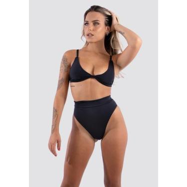 Imagem de Biquini Top Alcinha Calcinha Hot Pant Cintura Alta - Diluxo, GG, Preto