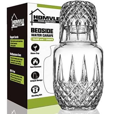 Imagem de Homvle Jarra de Cabeceira e Conjunto de Vidro - Jarra de Água de Cabeceira Vintage com Copo de Vidro para Mesa de Cabeceira, Armazenando Água, Suco e Outros Vinhos Na Mesa/Prateleira (Diamante）