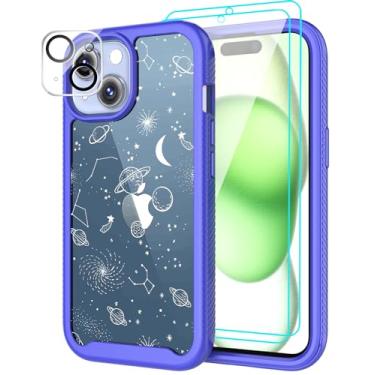 Imagem de LEXNEC Capa projetada para Apple iPhone 15 Plus com [2 unidades] protetor de tela de vidro temperado, capa protetora para iPhone 15 Plus, meninas, homens, meninos, flores (6,7 polegadas, 2023)