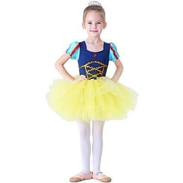 Imagem de Dressy Daisy Vestido tutu de princesa bailarina fantasia de bailarina roupa de dança para meninas tamanho 6-7 amarelo 073