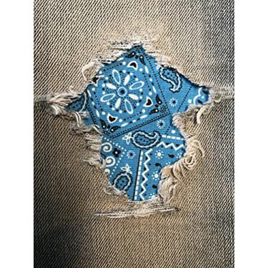 Imagem de Patches de tecido bandana Peek-A-Boo Iron ON da Holey Patches em diversas cores/tamanhos (azul turquesa, 7,6 cm x 12,7 cm (conjunto com 2))