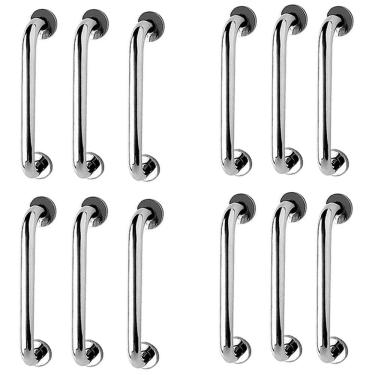 Imagem de Alça de Apoio Inox 30cm Barra Kit 12 Unidades Idoso Cadeirante Deficiente Box Banheiro Segurança Acessibilidade Corrimao Suporte Proteçao