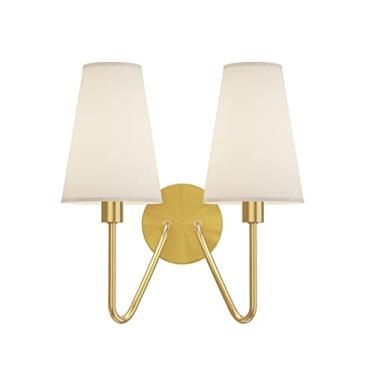 Imagem de Electro bp Cabeça Dupla Clássica 2 Luzes Arandelas de Parede Luminária Ouro Polido com Tecido de Linho Branco Bege Abajures E12 80W Hardwire;