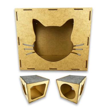 Imagem de Nicho Mdf Cru Para Gato Pet C/ Carpete Arranhador Playground - JJVERAS