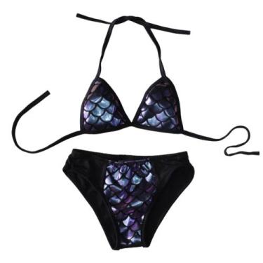 Imagem de Biquini infantil sereia escama colorido meninas P 1-2 anos, Roxo, P