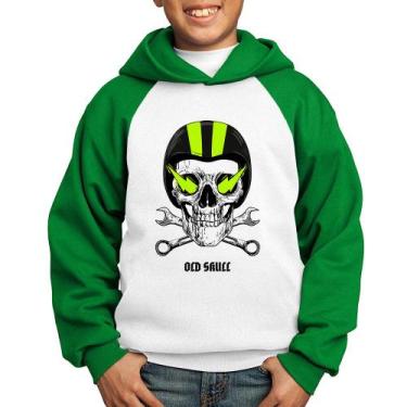Imagem de Moletom Infantil Old Skull Motorcycle - Foca na Moda, Branco, Verde, 6
