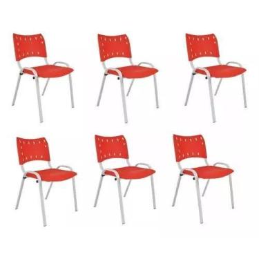Imagem de Kit Com 6 Cadeiras Iso Para Escola Escritório Comércio Vermelha Base B