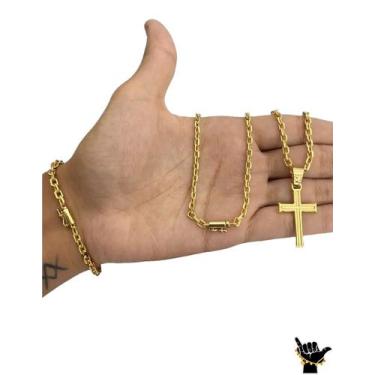 Imagem de Corrente Cadeado 3mm + Pulseira + Pingente - Banhado a Ouro - ToJoia18
