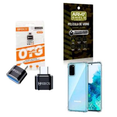 Imagem de Kit Adaptador USB para Tipo C + Capinha Samsung S20 + Película 3D - HR