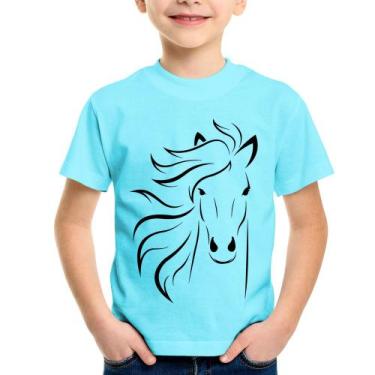 Imagem de Camiseta Infantil Cavalo Traços - Foca na Moda, Azul claro, 4