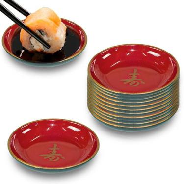 Imagem de Kit C/ 12 Molheira Redonda Vermelha para Shoyu ou Molhos - AC