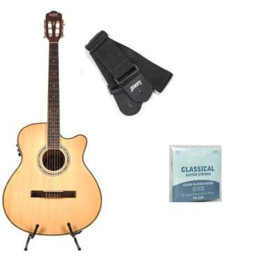 Imagem de Kit violão natural nylon+correia+encordoamento - LAND