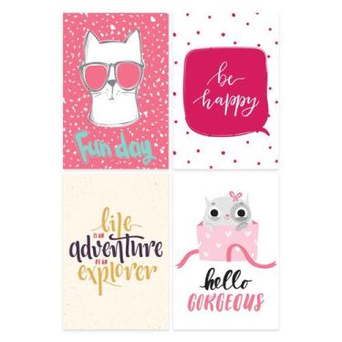 Imagem de Placas Decorativas com Frases Happy Cat 20x30cm Kit 4un - Quartinhos