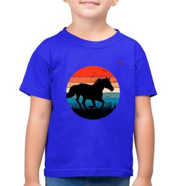 Imagem de Camiseta Algodão Infantil Cavalo Vintage Sunset - Foca na Moda, Azul r