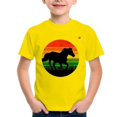 Imagem de Camiseta Infantil Cavalo Vintage Sunset - Foca na Moda, Amarelo, 14