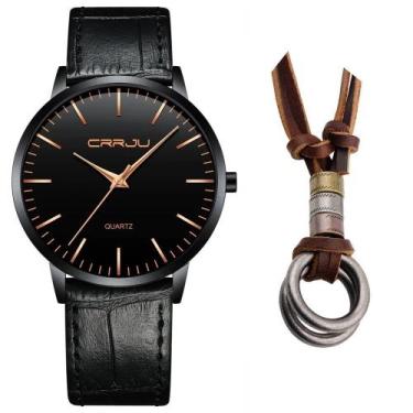 Imagem de Relogio Masculino Casual Ultra Fino + Colar Dois Anéis - CRRJU