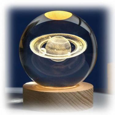 Imagem de Luminária Cristal De Mesa Planeta Terra Galáxia Sistema Solar LED Base