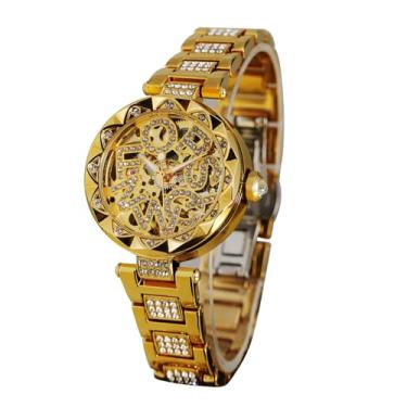 Imagem de FORSINING Relógio de esqueleto mecânico feminino com letras automáticas, Dourado