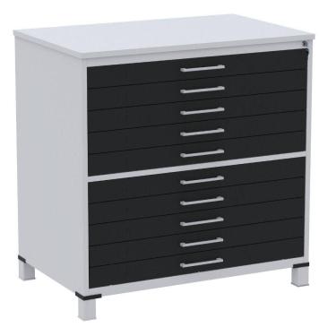 Imagem de Mapoteca 10 Gavetas Pandin 120 cm (Larg) Inmetro Tampo MDP Cinza Estrutura Aço Cinza Gavetas Pretas