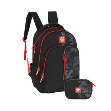 Imagem de Kit Mochila De Costas Enaldinho Juvenil Escolar Estojo Box, Vermelho