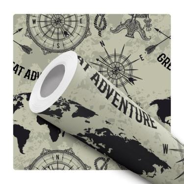 Imagem de Papel de Parede Vinílico Autoadesivo Lavável Mapa Geográfico Verde Dec