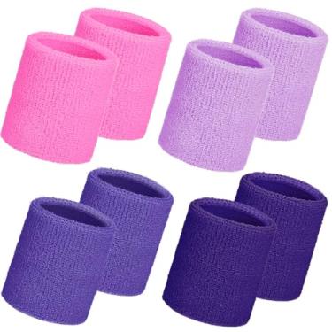 Imagem de WILLBOND Pacote com 8 pulseiras esportivas pulseiras esportivas de tênis neon 80s algodão grosso ginástica pulseira esportiva internacional esportiva para festa masculina e feminina (rosa roxo)