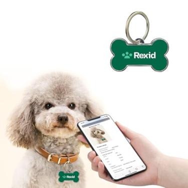 Imagem de RexID Etiquetas de identificação de animais de estimação com código QR Green Bone com perfil on-line e contato do proprietário, etiqueta de identificação permanente inteligente para conectar o dono do