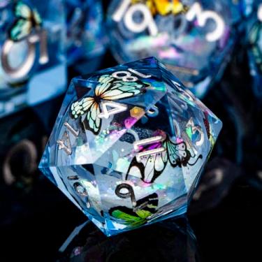 Imagem de ORIFANTOU Butterfly DND Dice Colorful Blue Liquid Core Dice Set with Metal Box, Handmade Sharp Edge Dice D and D Polyhedral Dice for Dungeons and Dragons Role Playing Game, RPG D&D Dice Set