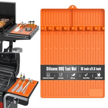 Imagem de Tapete de silicone para acessórios de chapa Blackstone, tapete de espátula grande resistente ao calor com almofada de gotejamento, suporte de ferramentas de churrasqueira para churrasqueira ao ar