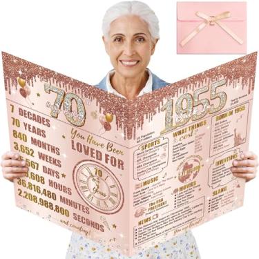 Imagem de Turypaty Cartão grande de aniversário de 70 anos com envelope para mulheres, ouro rosa rosa The Year 1955 Happy 70th Birthday Giant Guest Signature Book Gift, Extra Big 70th Card Decoration Party