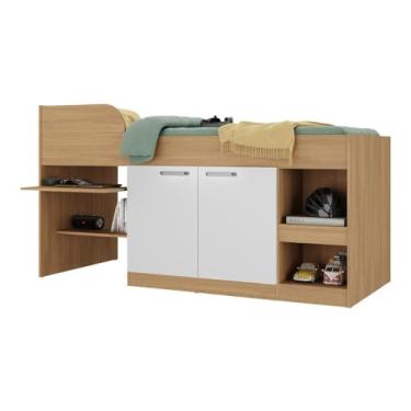 Imagem de Cama Solteiro Multifuncional com Colchão Incluso 2 Portas e Escrivaninha Multimóveis Mp4235 Branco - Rustic/branco