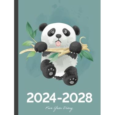 Imagem de 5 Year Diary 2024-2028 | A4 Cute Panda Hanging On (hardcover): Month to View Planner with UK Holidays, Moon Phases, Birthdays & Celebrations, Contacts, Passwords (Five Years)
