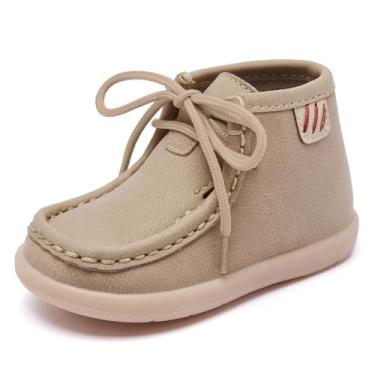 Imagem de MORENDL Botas de bebê infantil menino sapatos de caminhada da criança menina botas de renda antiderrapante sapatos leves mocassins 15-18 meses marrom knaki